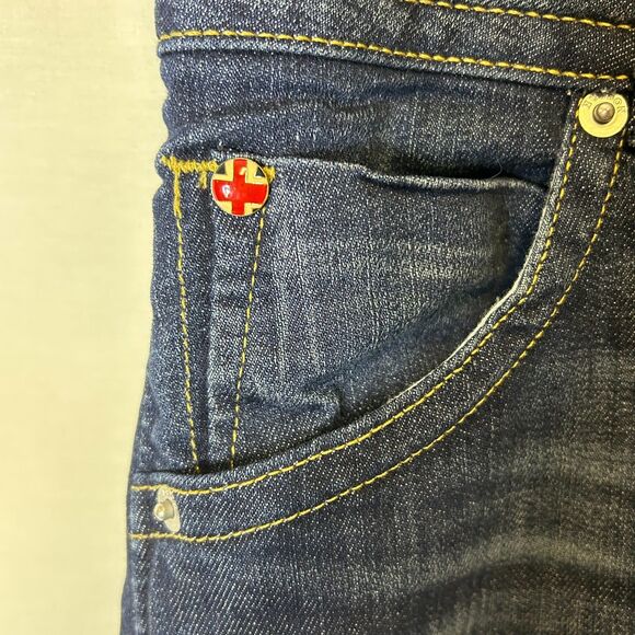 Hudson Signature Blue Dark Wash Lower-Rise Flap Pocket Baby Bootcut Jeans Sz 28 - Picture 8 of 14